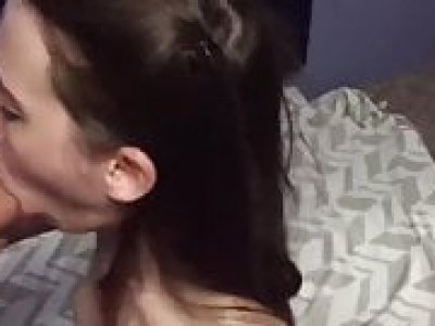 Teen sucks big cock and gets the cumshot on her body