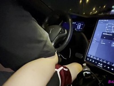 Sexy Cute Petite Teen Bailey Base fucks tinder date in his Tesla while driving -