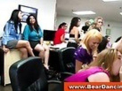 Secretaries suck male strippers at office cfnm party