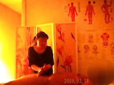 Asian lady gives a cock massage on hidden cam