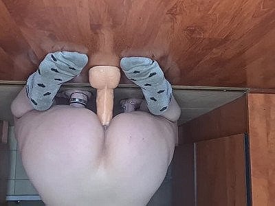 Pale slut riding a dildo and talks about how big it is and how it's stretch