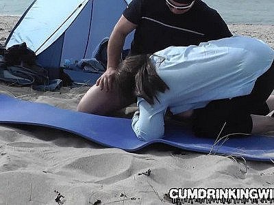 Beach creampie for a gangbang loving wife