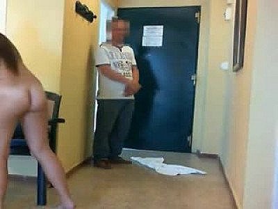 Naked Towel Drop and Hug for the Delivery Guy