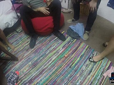 Horny college teens having a wild orgy in a dorm room with tons of hots babes ta