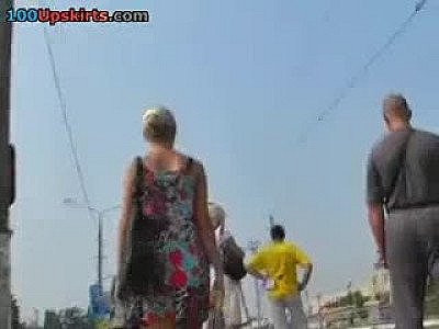  Stretched legs up skirt on the bus