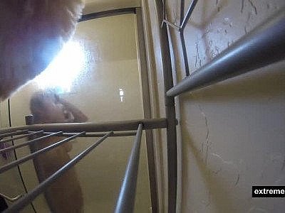 my sister 19 relaxes in the shower