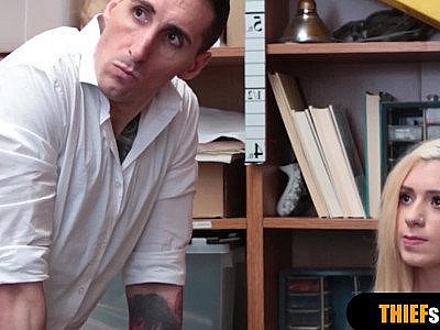 Blonde shoplifter fucked in front of BF as punishement