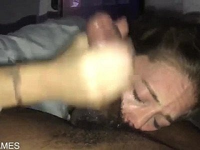 Amateur eats big black cock