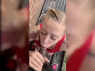 Daring blowjob on third floor