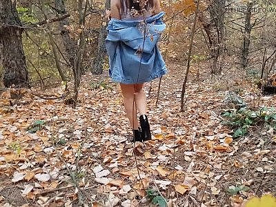 Outdoor Follow Horny Bunny with Sexy Legs in the Woods 4K