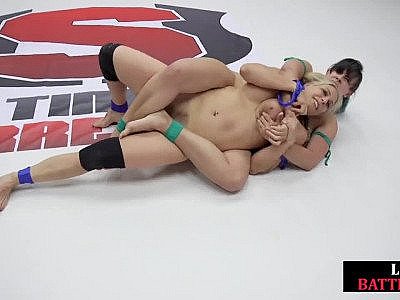 Busty lez wrestler MILF defeated and fisted in threesome