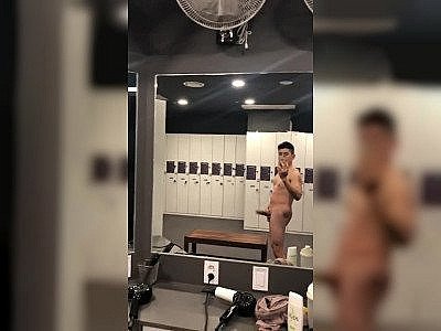 Hung Korean guy with 8 inches dick in a locker room