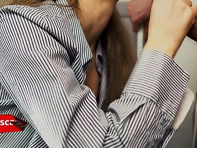 Mature woman gives lover a blowjob after work