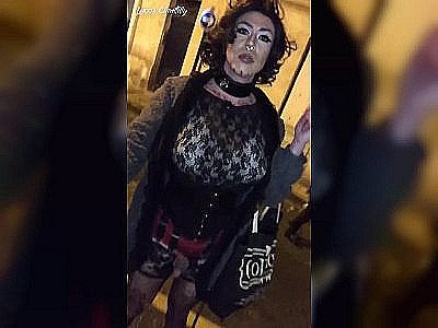 Lexxie Chantilly Halloween Public Flashing - Showing Dickgirl in the Street